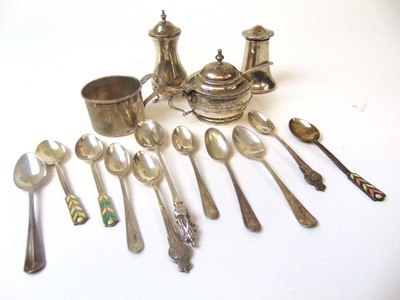 Lot 410 - A group of silver including two shakers, a...