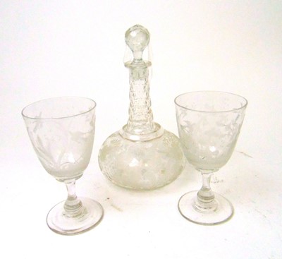 Lot 211 - An etched glass decanted and stopper with a...