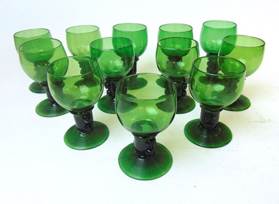 Lot 214 - A set of twelve Bristol green roemers (12)