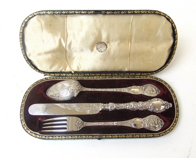 Lot 413 - A cased Victorian silver christening set...