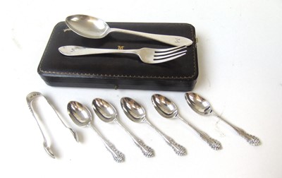 Lot 415 - A cased silver christening knife and fork...