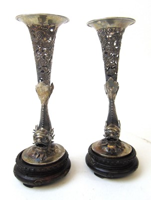 Lot 417 - A pair of Chinese metalware trumpet vases, the...