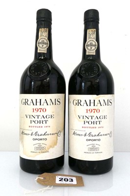 Lot 203 - 2 bottles of W & J Graham's 1970 Vintage Port...