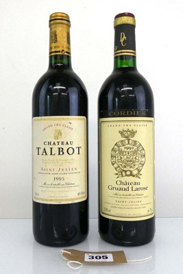 Lot 305 - 2 bottles, 1x Chateau Talbot 1995 Saint-Julien...