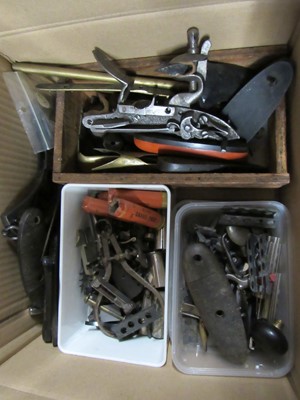 Lot 1303 - Box of gun spares, parts, and tools inc. Moore...