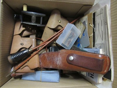 Lot 1304 - Box of shooting accessories and ephemera inc....