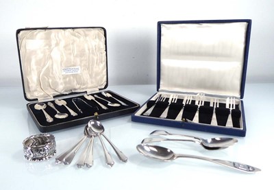 Lot 403 - A set of six silver cake forks, maker L Ltd.,...