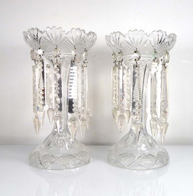 Lot 316 - A pair of clear glass table lustres, h. 29 cm (2)