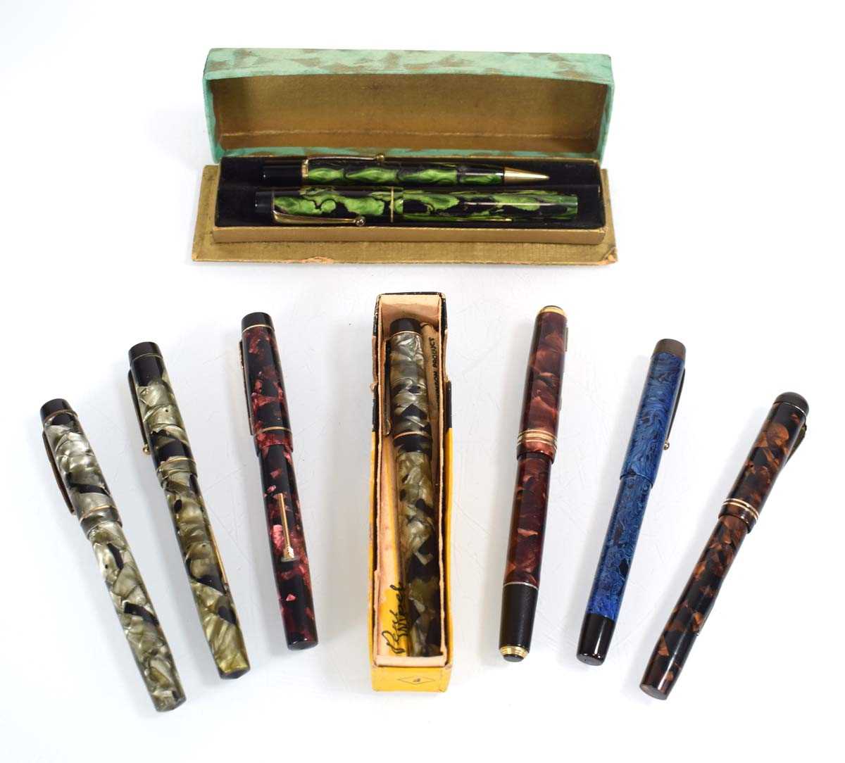 Lot 129 - A group of eight fountain pens with 14ct gold...