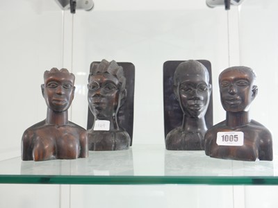 Lot 1005 - 4 carved wooden ethnic busts