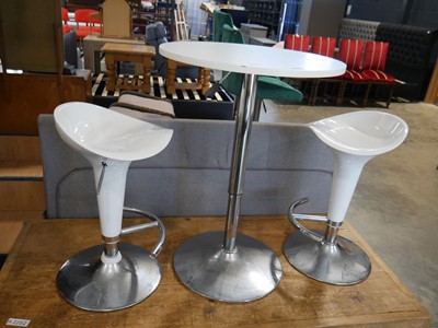 Lot 1040 - Small white and chrome bistro table with 2...