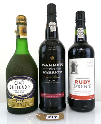 Lot 217 - 3 bottles, 1x Warre's Warrior Special Reserve...