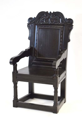 Lot 4 - An 18th century style oak Wainscott chair, the...