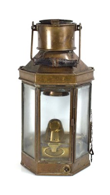 Lot 94 - A 1941 brass bulkhead lantern by Bullpit &...