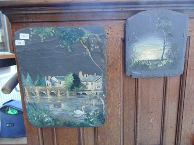 Lot 19 - Two painted slate wall plaques signed Henry...