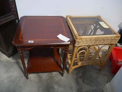 Lot 1024 - A mahogany side table and glass topped bamboo...