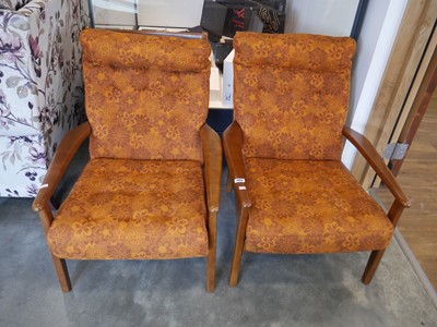 Lot 1030 - 2 wooden mid century style armchairs with...