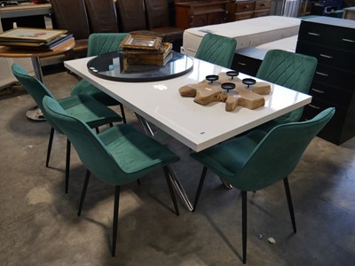 Lot 1080 - White coloured dining table with 6 green...