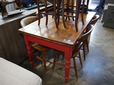 Lot 1091 - Planked wooden kitchen table with 4 dining chairs