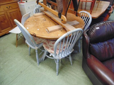 Lot 116 - A modern circular pine topped table with grey...