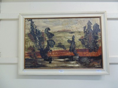 Lot 124 - A framed acrylic on board of countryside