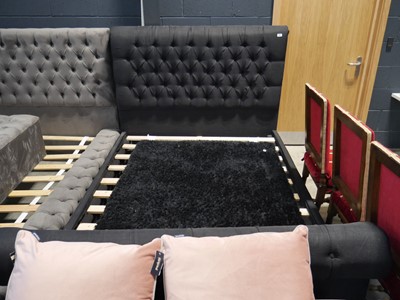 Lot 1102 - 4.5x6.5 bed frame with black fabric headboard