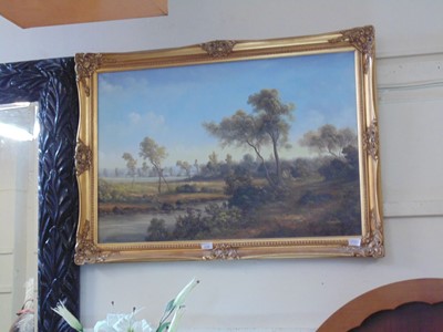 Lot 138 - A modern framed oil on canvas of countryside...