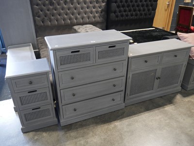 Lot 1104 - 3 grey painted units incl. bedside chest of 3...