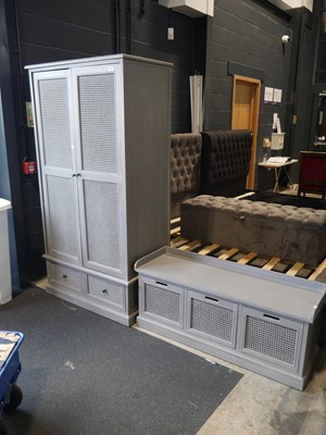 Lot 1107 - Grey painted sideboard with wardrobe over 2...