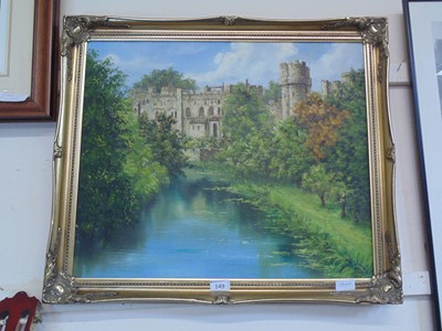 Lot 149 - A gilt framed oil on canvas of Warwick Castle