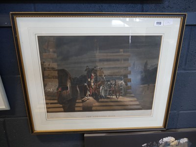 Lot 1113 - Framed print of horse and carriage going past...