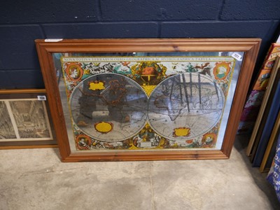 Lot 1121 - Framed mirror print of the world