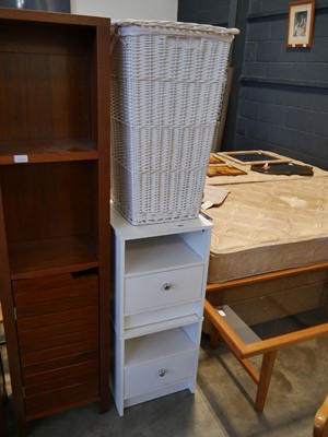 Lot 1057 - White linen basket, together with 2 white...