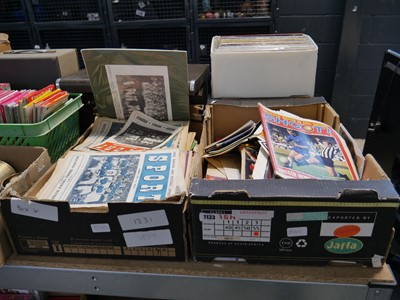 Lot 1133 - 2 cardboard boxes containing football...