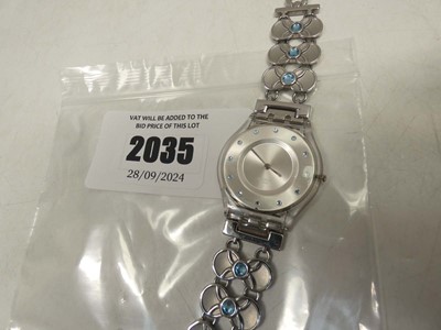 Lot 2035 - Swatch floral gem strap ladies wristwatch