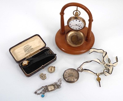 Lot 444 - A gold plated full hunter pocket watch and...