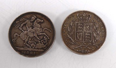 Lot 460 - Two Victorian crowns dated 1845 and 1891 (2)