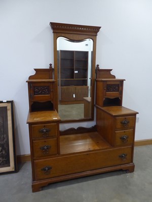 Lot 5047 - Oak dressing table with carved panels