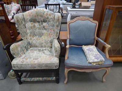 Lot 5286 - Wingback armchair plus a French armchair in...