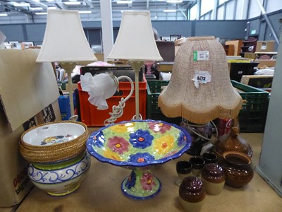 Lot 5500 - 3 table lamps, floral decorated fruit bowl,...