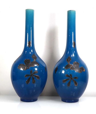 Lot 326 - A pair of Chinese bottle vases, each decorated...