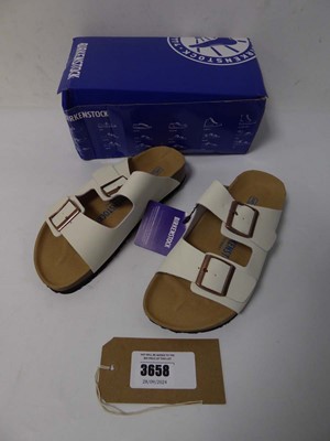 Lot 3658 - Boxed pair of Birkenstock sandals, beige, EU 39