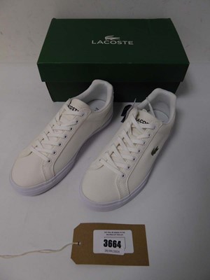 Lot 3664 - Boxed pair of Lacoste canvas trainers, white,...