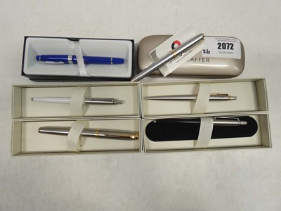 Lot 2072 - 6 pens; Sheaffer Silver / Gold tone ballpoint,...