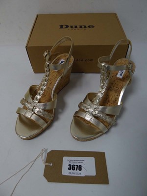 Lot 3676 - Boxed pair of ladies Dune wedges, gold, UK 6