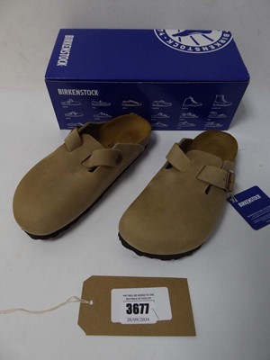 Lot 3677 - Boxed pair of Birkenstock clogs, brown, UK 5