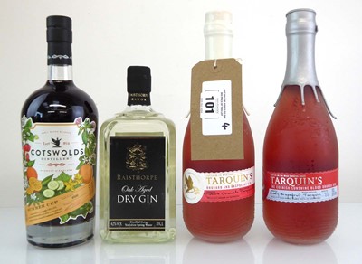 Lot 101 - 4 bottles of Gin, 1x Tarquin's Rhubarb &...