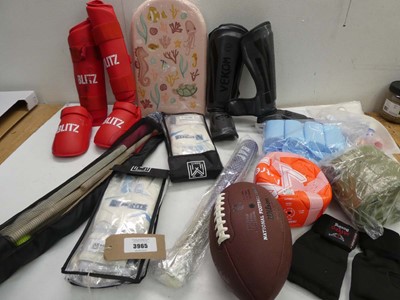 Lot 3965 - Shin guards, Rounders set, baseball bat, Rugby...