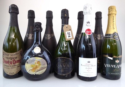 Lot 274 - 9 bottles, 1x 2000 Vintage Cava for Tesco, 4x...