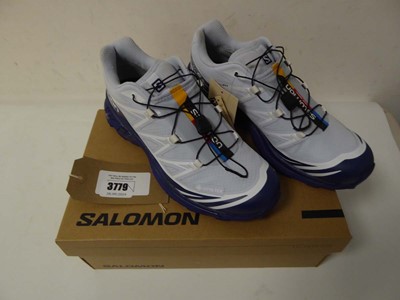 Lot 3779 - Boxed pair of Salomon trainers, white/blue, UK 7